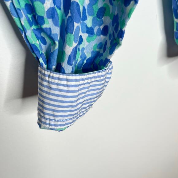 J. McLaughlin Long Sleeve Button Up Lois Blouse Small Blue Green Printed Cotton - Picture 7 of 9